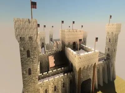 Zamak medieval castle with stairs and towers 3D model