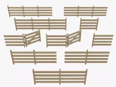 Stylized Fence Collection Low-poly 3D model