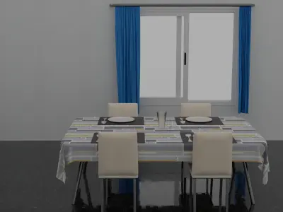 Dinning Table Set Low-poly 3D model