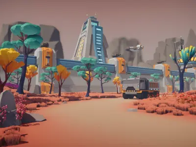 Low Poly Sci-Fi Military Resource Base Low-poly 3D model