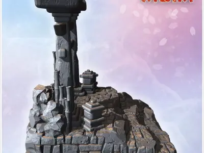 Small torii gate on stone steps with surrounding decorative bamb 3D print model