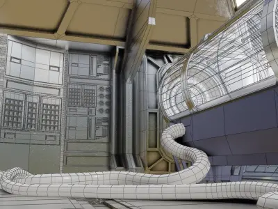 hi tech sci-fi spaceship sleeping chambers and pods Low-poly 3D model