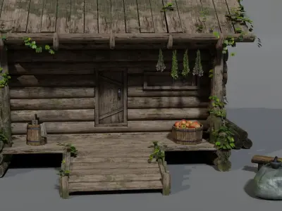  Log cabin - slavic hut Low-poly 3D model