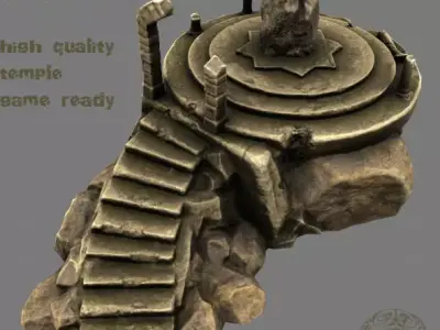 temple stone structure with stairs leading up to it Low-poly 3D model