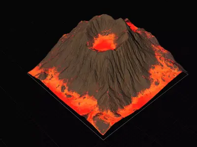 16K Volcano with lava height map and 3D terrain Low-poly 3D model