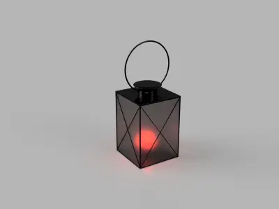 Dark Lantern with structured glass and a red lightbulb Low-poly 3D model
