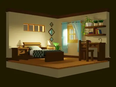 Isometric Bed Room Low-poly 3D model