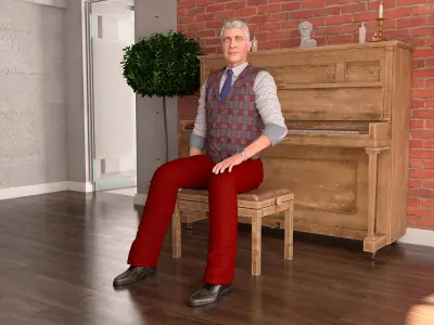  Elderly Man Wear Classic Business Attire Rigged for Maya 