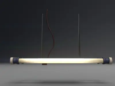 Fluorescent Vintage Tube Lamp - Industrial Light Low-poly 3D model