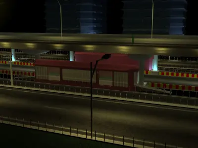 Flyover crane on highway at night Free 3D model