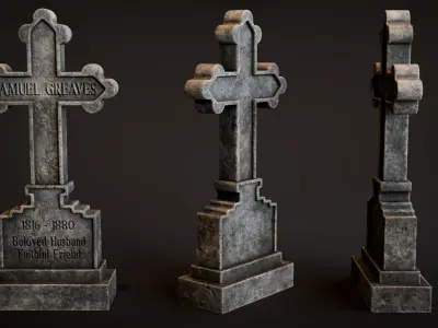 Gothic Cross Tombstone Low-poly 3D model