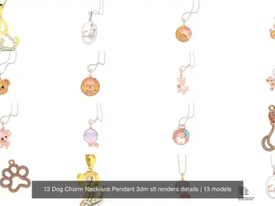 13 Dog Charm Necklace Pendant 3dm stl renders details 3D Model Pack