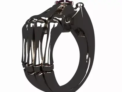 3D Detailed Skeleton Finger Ring with Bone Band 3D model
