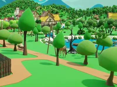 Slavic town Low-poly 3D model