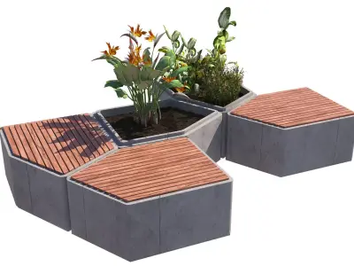Modular Hexagon Planter Outdoor Bench Low-poly 3D model