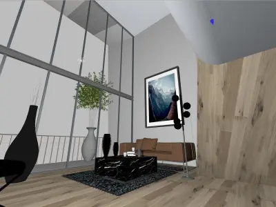 Modern Loft Living room interior 3D Model  Low-poly 3D model