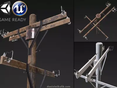 Old electricity pole Low-poly 3D model