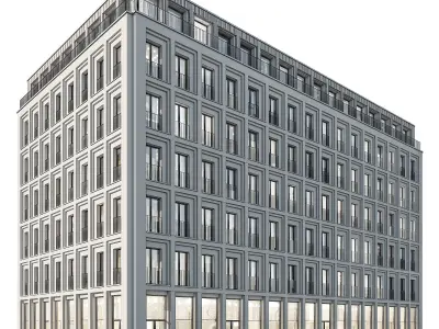 Modern residential building  07 at night with simple interiors 3D model