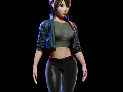 original 3D model cyberpunk-style woman Low-poly 3D model