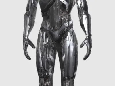 humanoid robot with black metal and mechanical look Low-poly 3D model