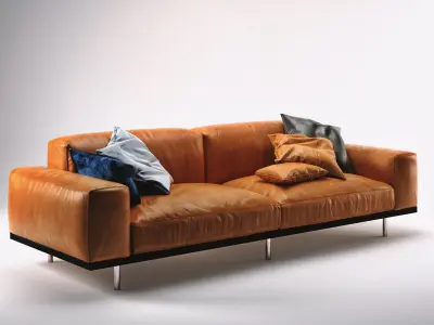 Naviglio orange leather sofa with pillows 3D model