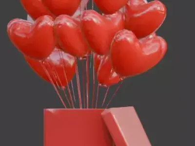 Valentine s Heart Balloon Gift Box Low-poly 3D model
