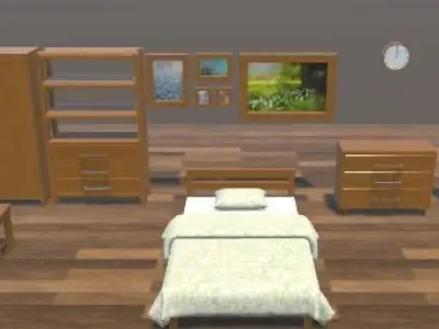 RoomKitVol001 bedroom with bed and dresser Low-poly 3D model