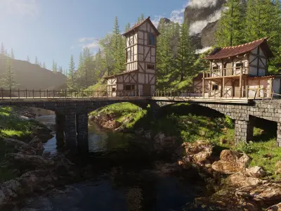 Medieval Bridge Scene 3D model