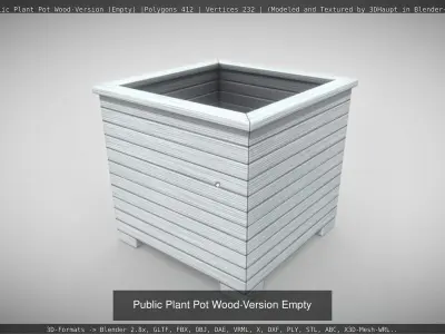 Public Plant Pot Wood-Version 3D Model Pack