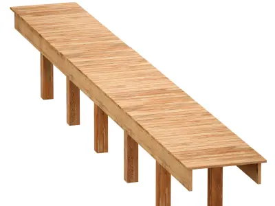 Wooden board bridge across the river 3D model