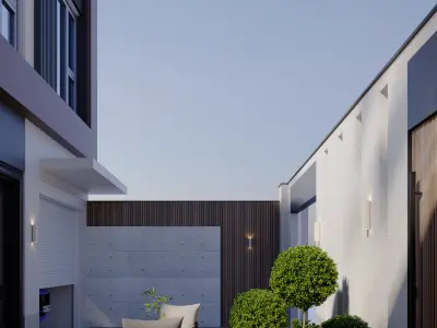 Modern villa architecture garden courtyard landscape 3D model