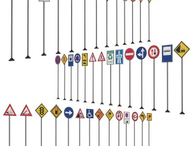 Street sign-set 01 Low-poly 3D model