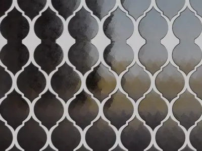 Classic Glossy Black and White Arabesque Tiles PBR Seamless Texture