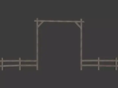 Old West Wooden Entrance Gate 3D Model with Rustic Fence Low-poly 3D model