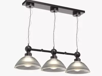 Holophane Glass and Brass Gas Lamp Pendant 3D model