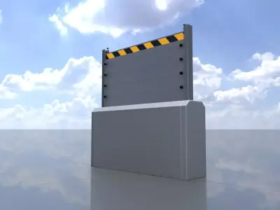 Aluminum flood protection wall with concrete foundation 2m x 2m Low-poly 3D model