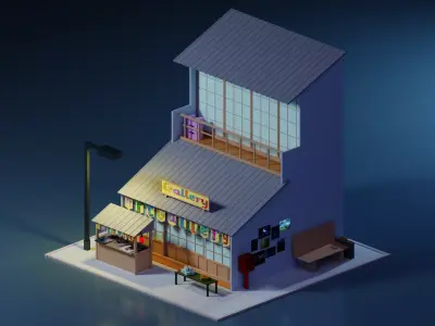 Low Poly Art Gallery Building Scene Low-poly 3D model
