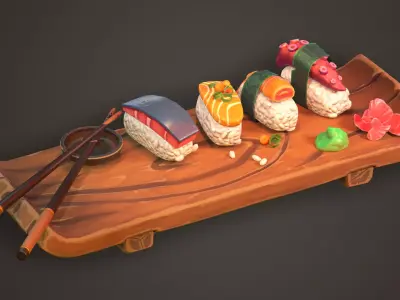 Cartoon sushi Low-poly 3D model