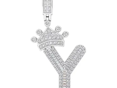 Crown Initial  Y  Letter Pendant 3D print model