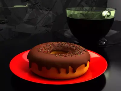 Donut with the cup of coffee Low-poly 3D model