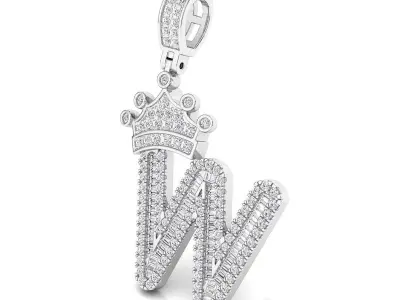Crown Initial  W  Letter Pendant 3D print model