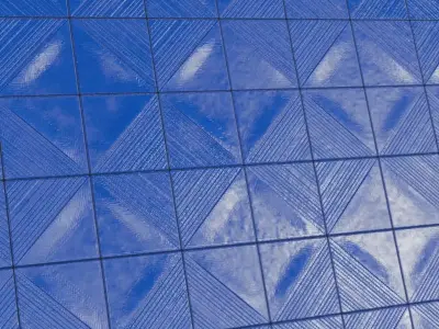 Modern Glossy Cobalt Blue Linear Textured Tiles PBR Seamless Texture