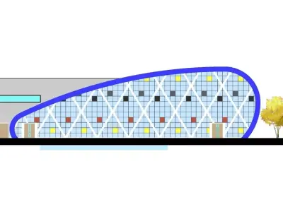gymnasium building with two windows and tree 3D model