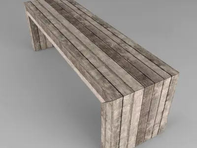 Wooden bench 3D model 5