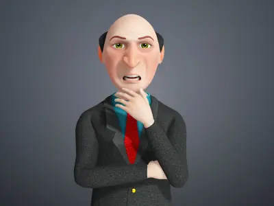 Cartoon Old Man Rigged Character Businessman Boss 3D model