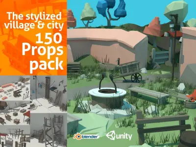The Village and City Exterior  Props Pack Low-poly 3D model