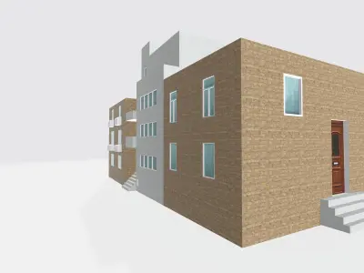 Triple house 3D model Free low-poly 3D model