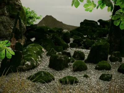Dry Sharp Big Mossy Boulders Rocks and Stones 3D Model Pack