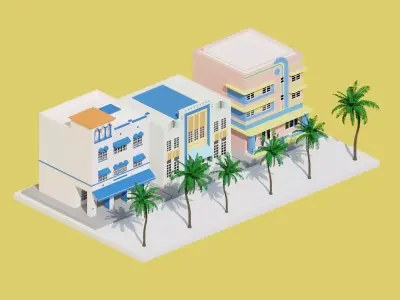 Low Poly Art Deco Buildings set 2 Low-poly 3D model