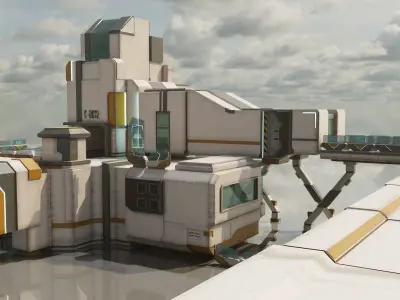 Sci-Fi Stations City Set Low-poly 3D model